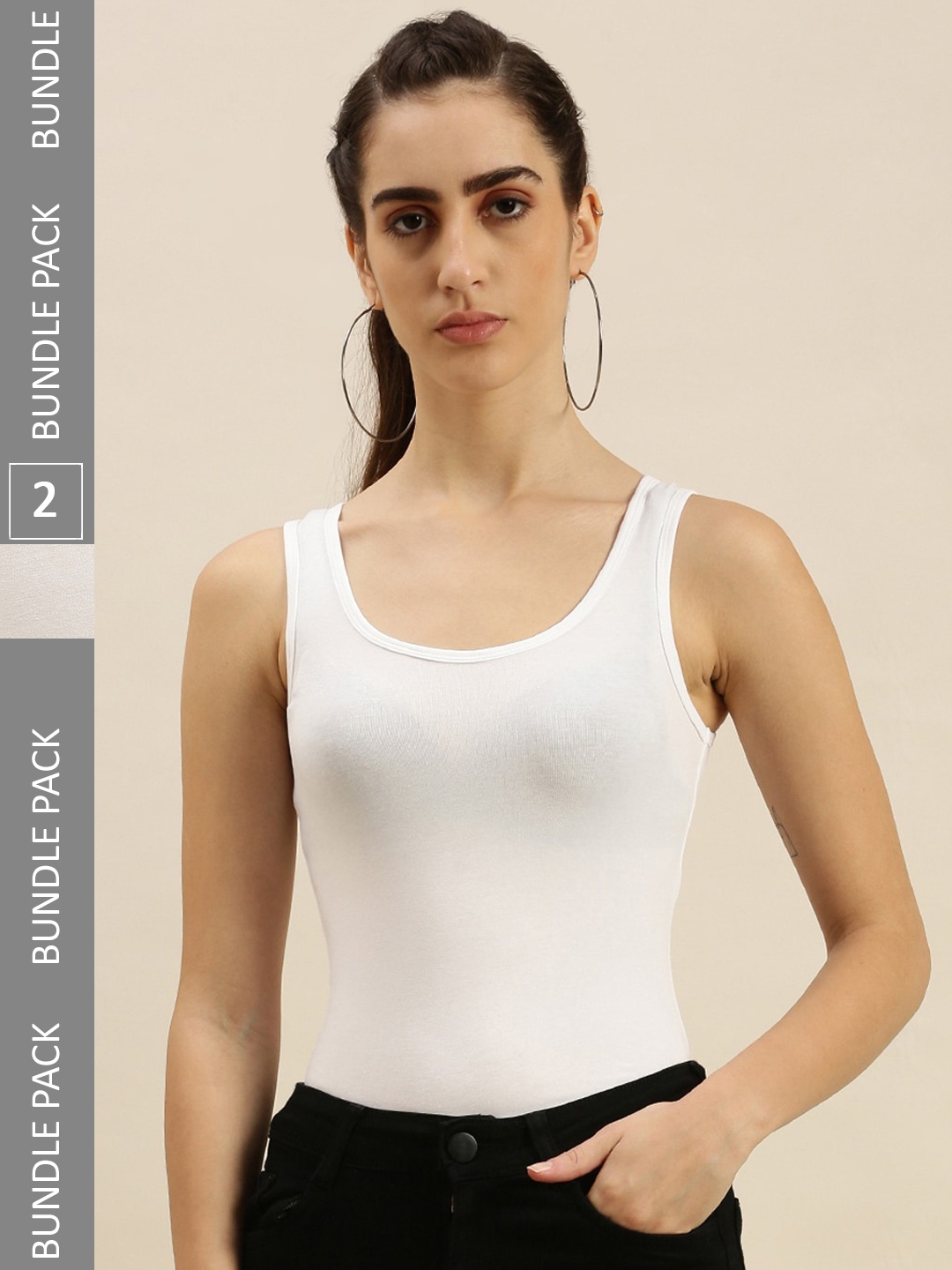 

De Moza Women Pack Of 3 Non Padded Cotton Lycra Camisoles, White