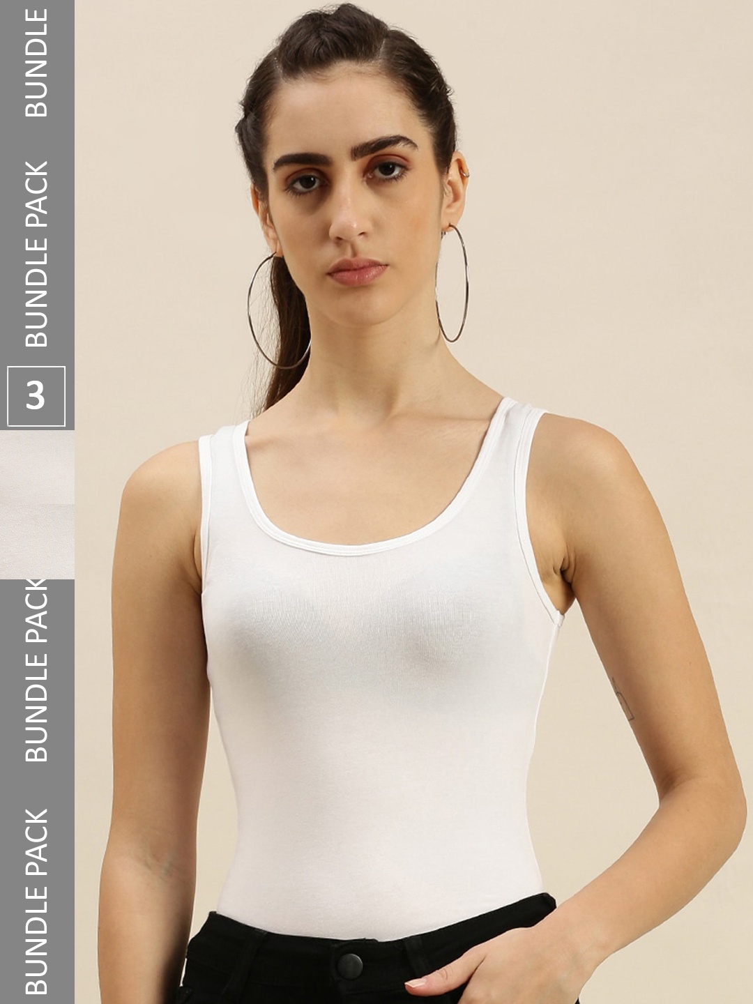 

De Moza Women Pack Of 3 Non Padded Cotton Lycra Camisoles, Off white