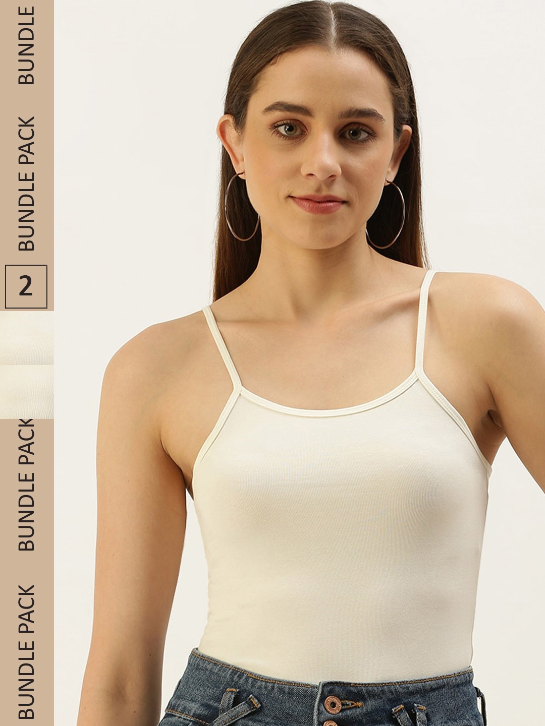 

De Moza Women Pack Of 2 Non Padded Cotton Lycra Camisoles, Off white