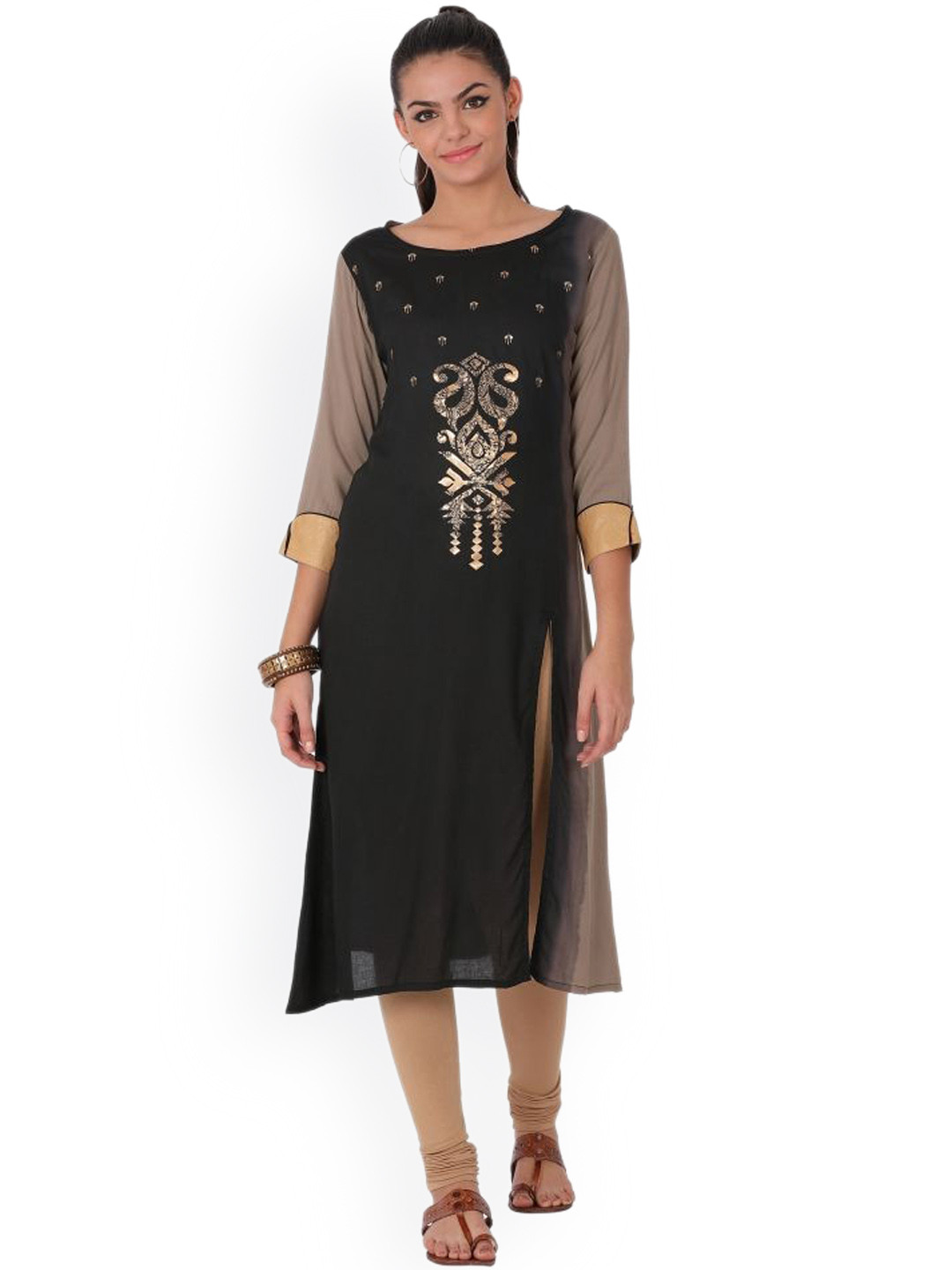 

Span Ethnic Motifs Printed Pure Cotton A-Line Kurta, Black