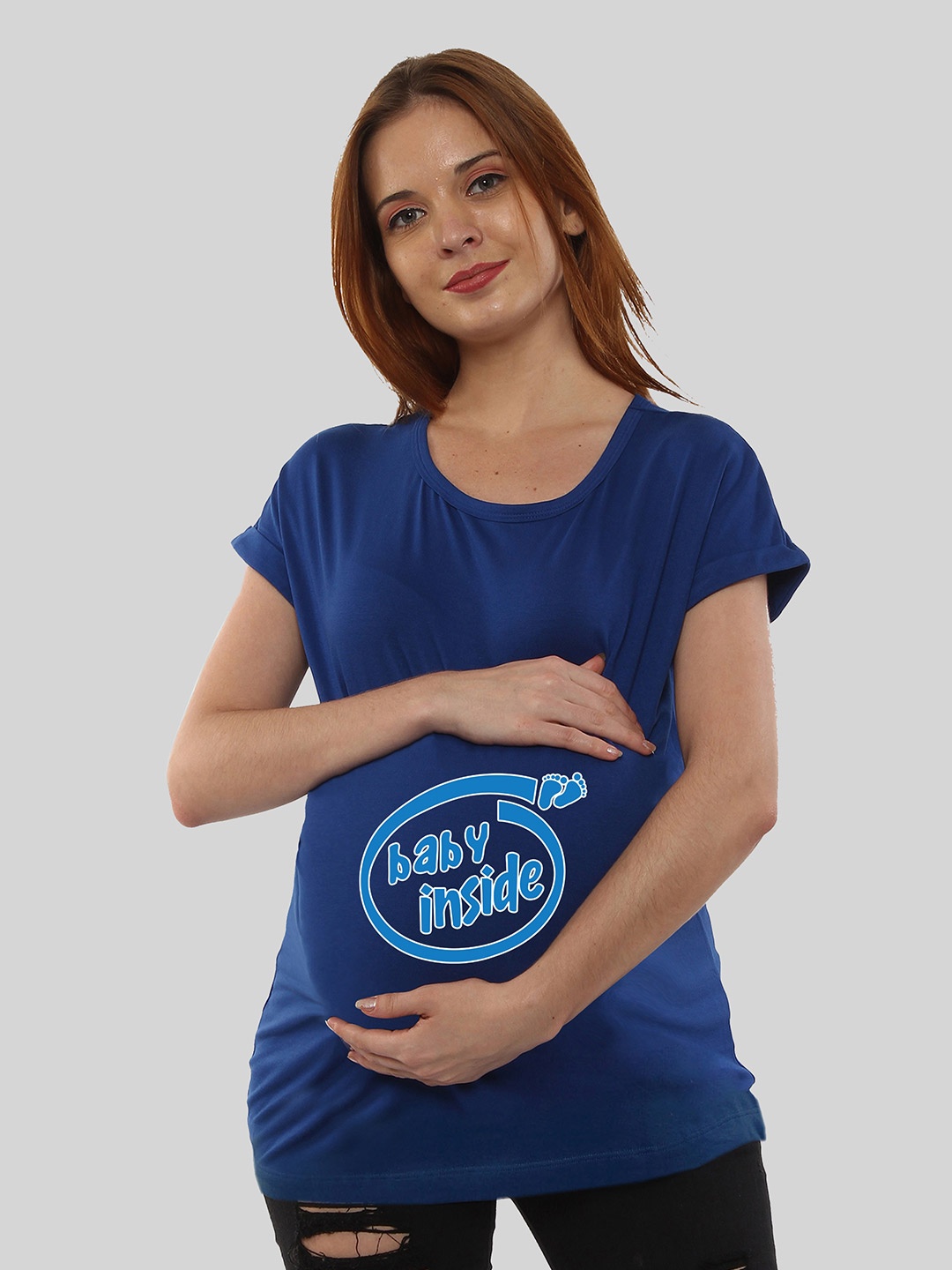 

SillyBoom Typography Printed Cotton Maternity T-shirt, Blue