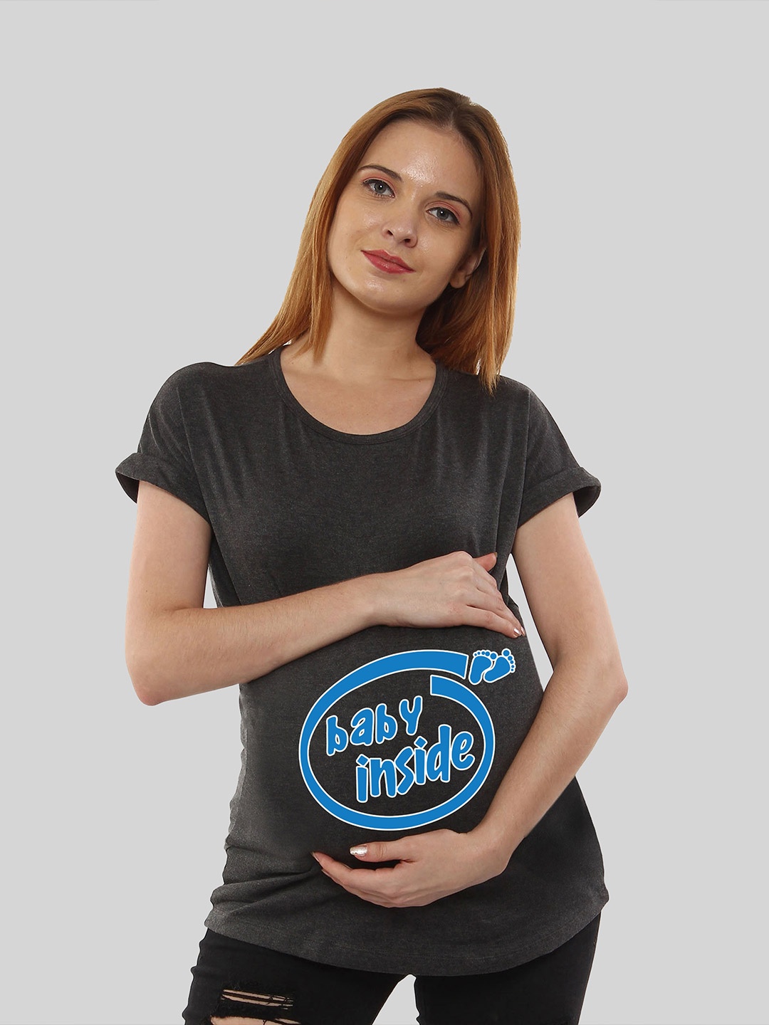 

SillyBoom Typography Printed Maternity T-shirt, Charcoal