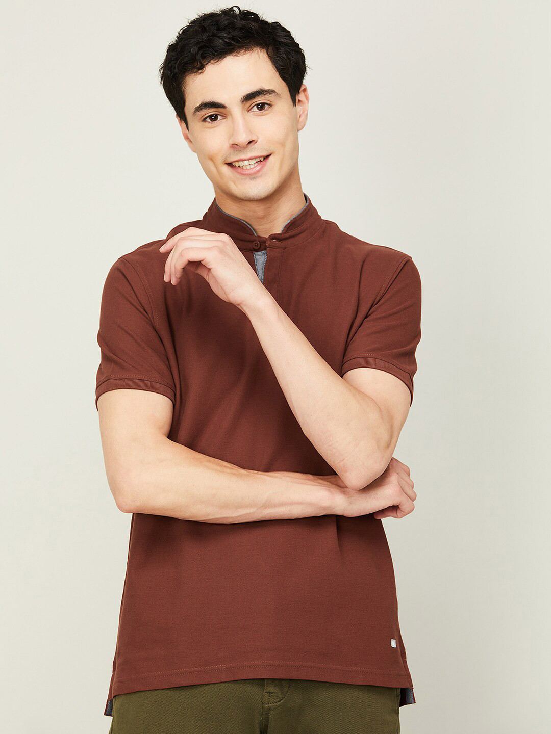 

CODE by Lifestyle Band Collar Short Sleeves T-shirt, Rust
