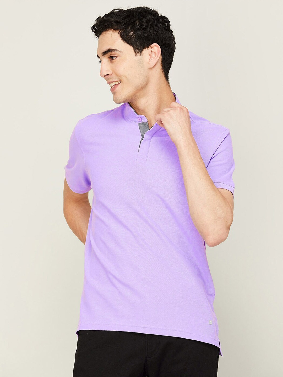 

CODE by Lifestyle Band Collar Short Sleeves T-shirt, Lavender