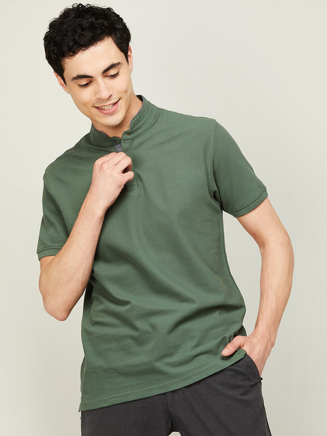 

CODE by Lifestyle Band Collar Short Sleeves T-shirt, Green