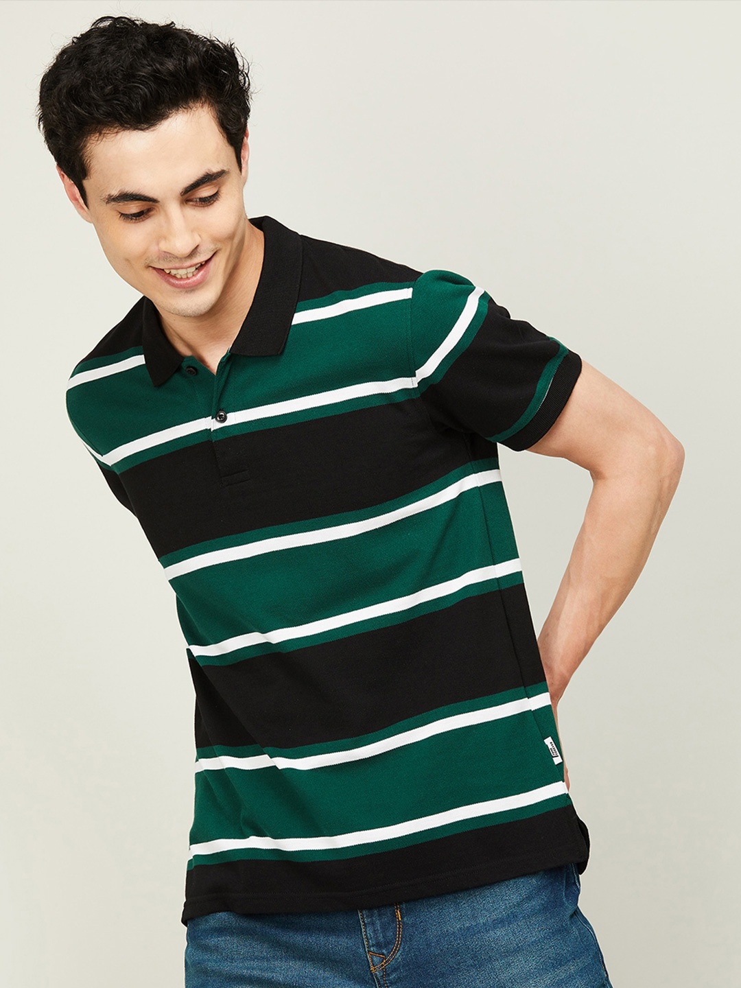 

Fame Forever by Lifestyle Striped Polo Collar T-shirt, Black