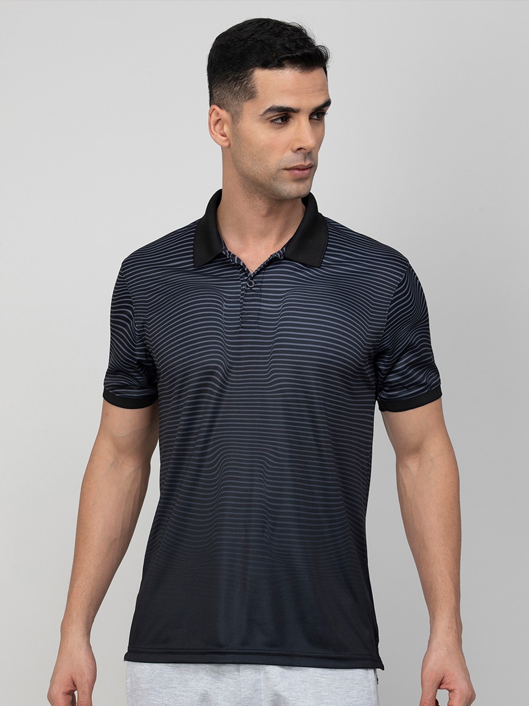 

Fame Forever by Lifestyle Striped Polo Collar T-shirt, Black