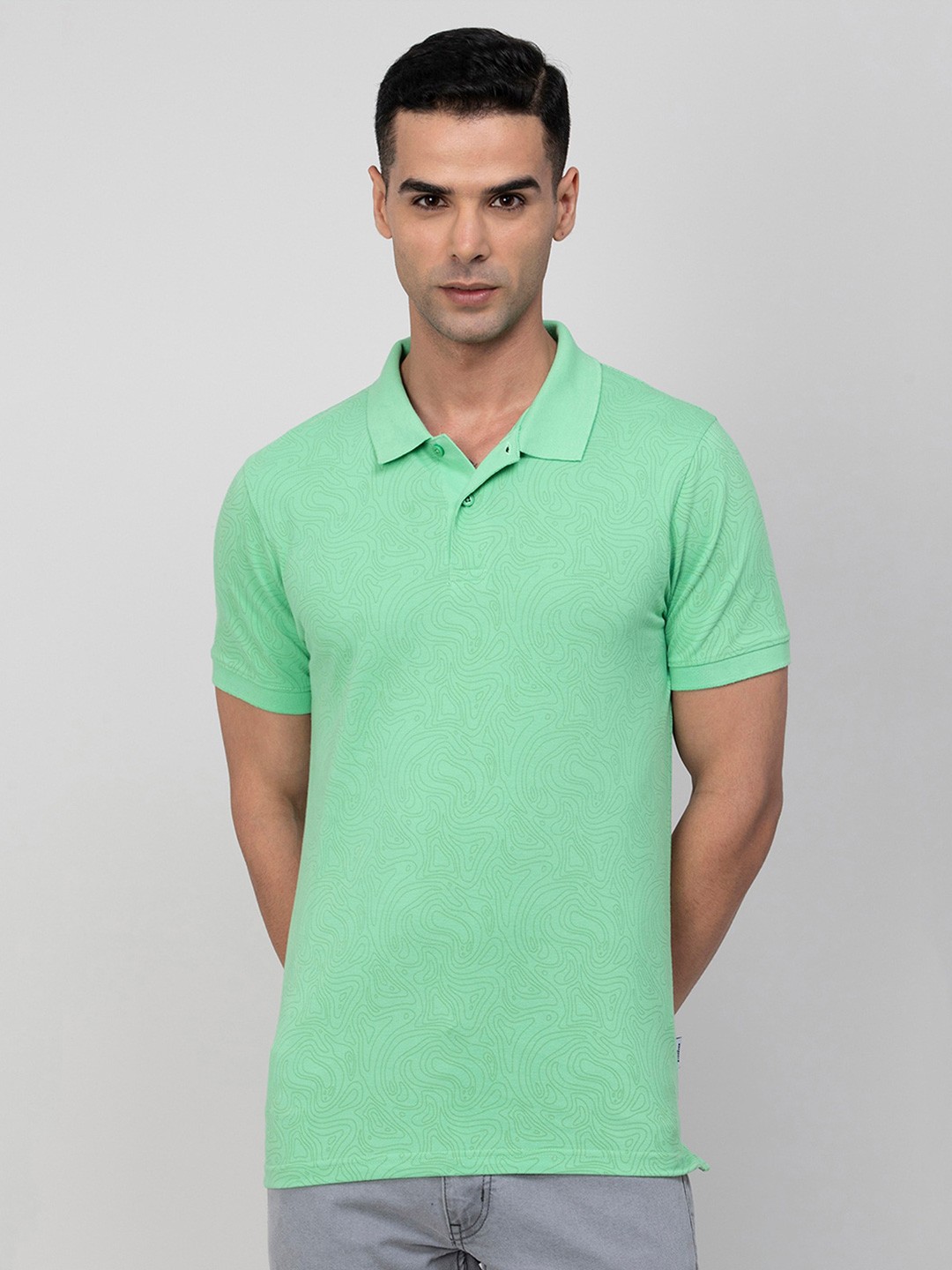 

Fame Forever by Lifestyle Abstract Printed Polo Collar Short Sleeves T-shirt, Green