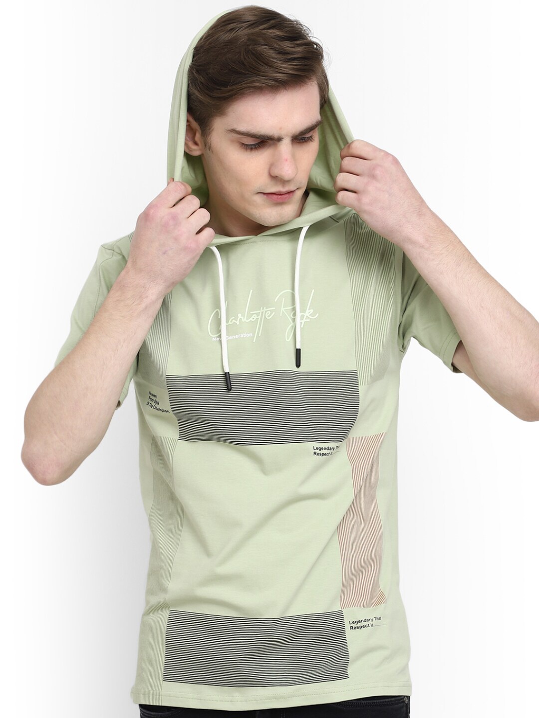 

V-Mart Striped Hooded Cotton T-shirt, Green