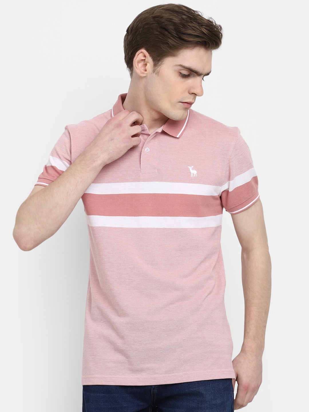 

V-Mart Striped Polo Collar Cotton T-shirt, Pink