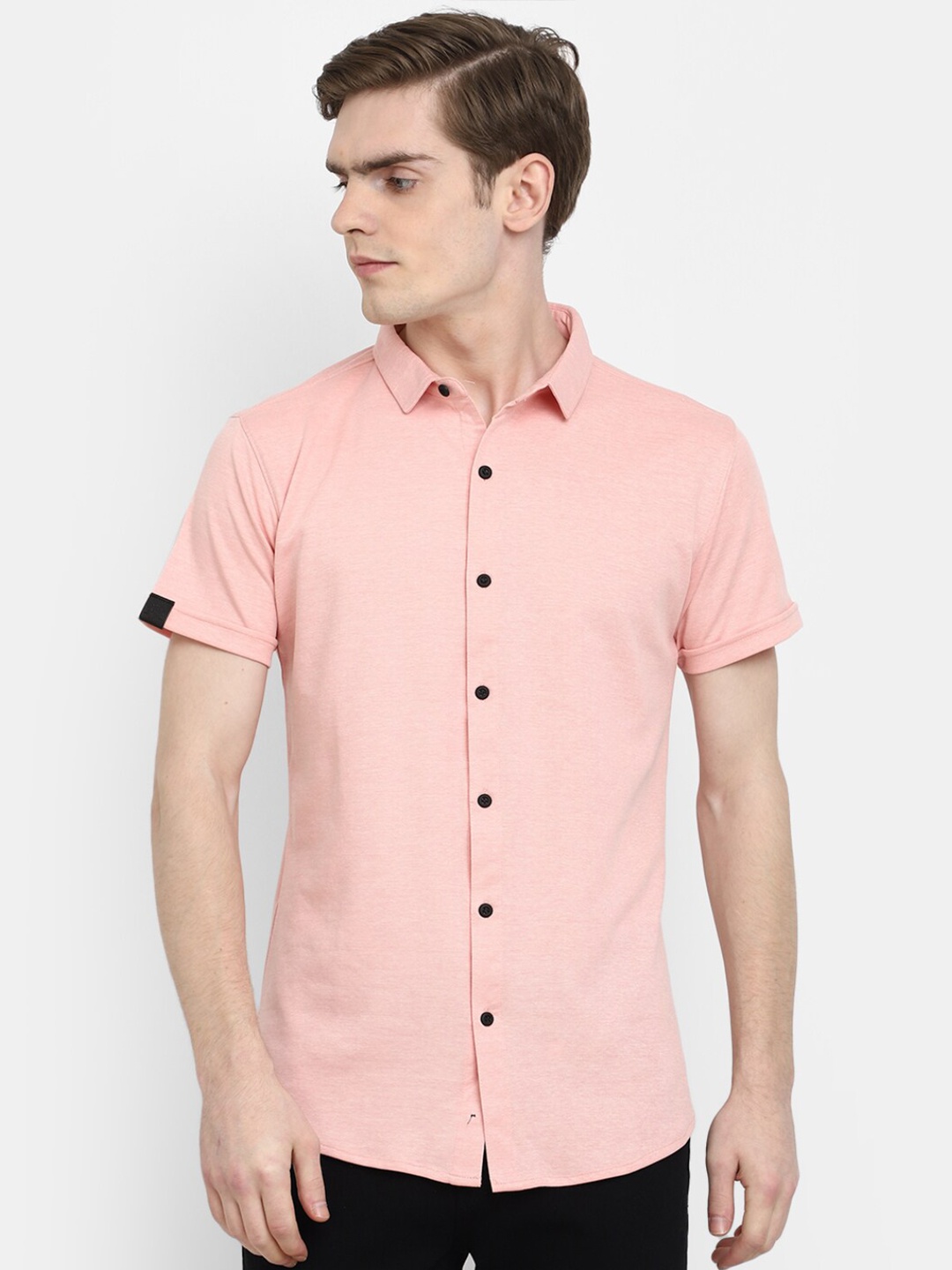 

V-Mart Spread Collar Short Sleeves Cotton Casual Shirt, Pink