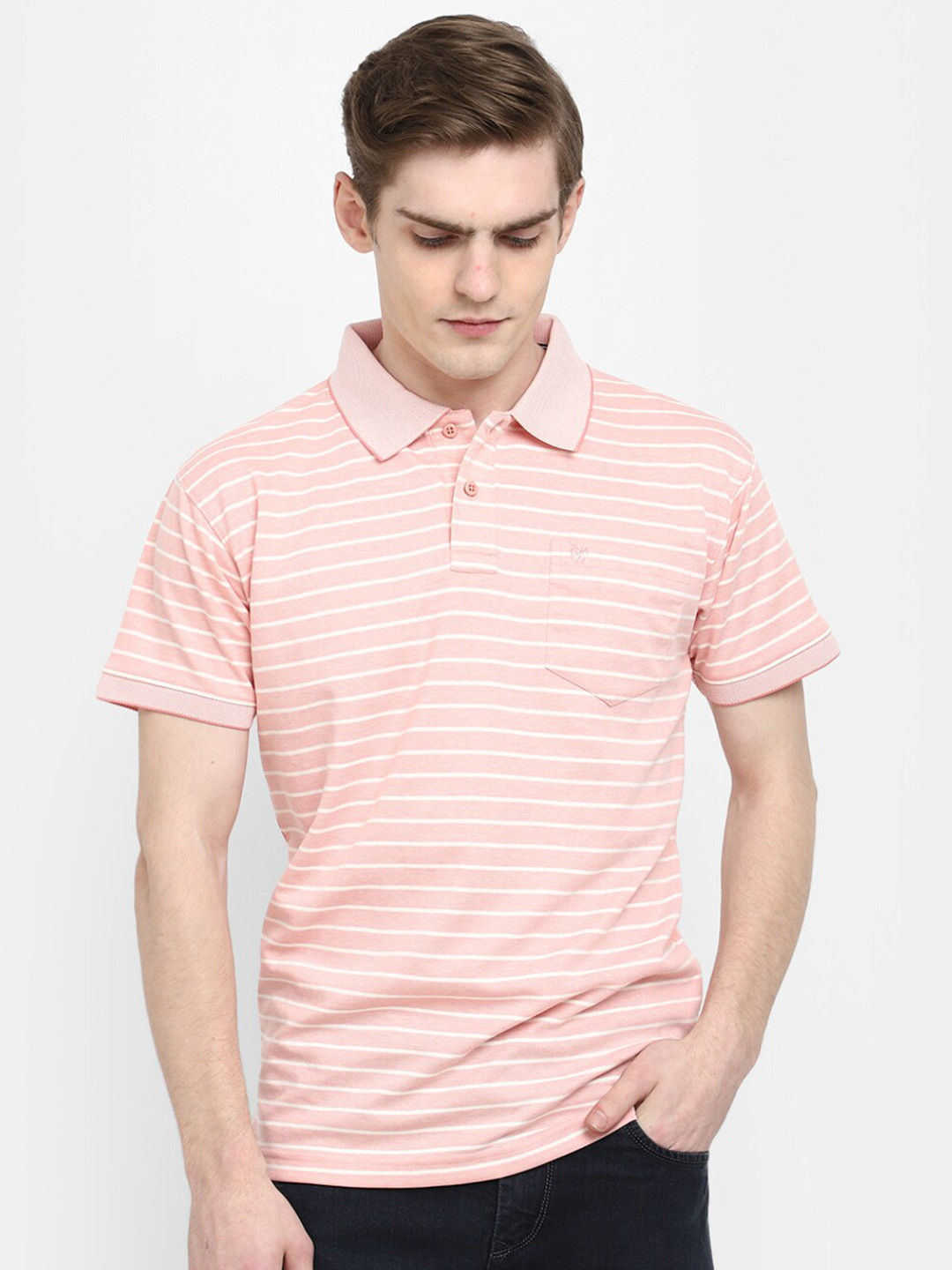 

V-Mart Striped Polo Collar Cotton T-shirt, Pink