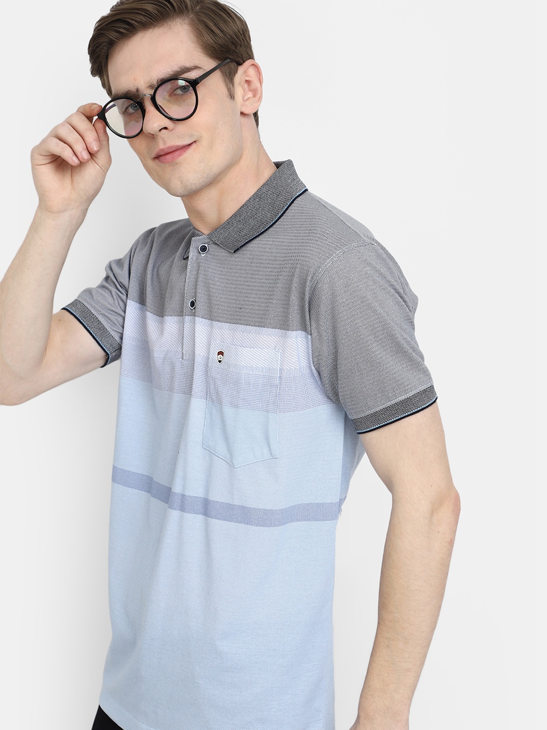 

V-Mart Men Colourblocked Polo Collar Cotton T-shirt, Blue