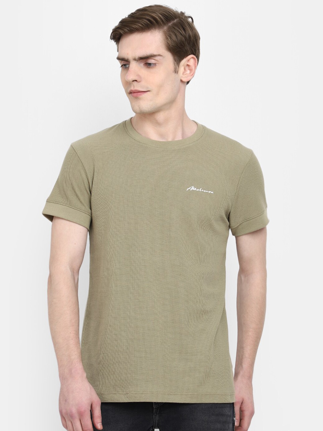

V-Mart Round Neck Short Sleeves Cotton T-shirt, Olive