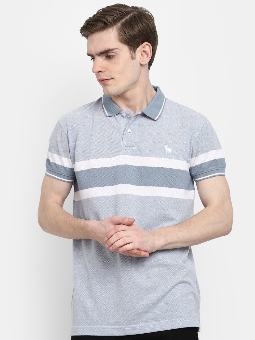

V-Mart Striped Polo Collar Cotton T-shirt, Blue