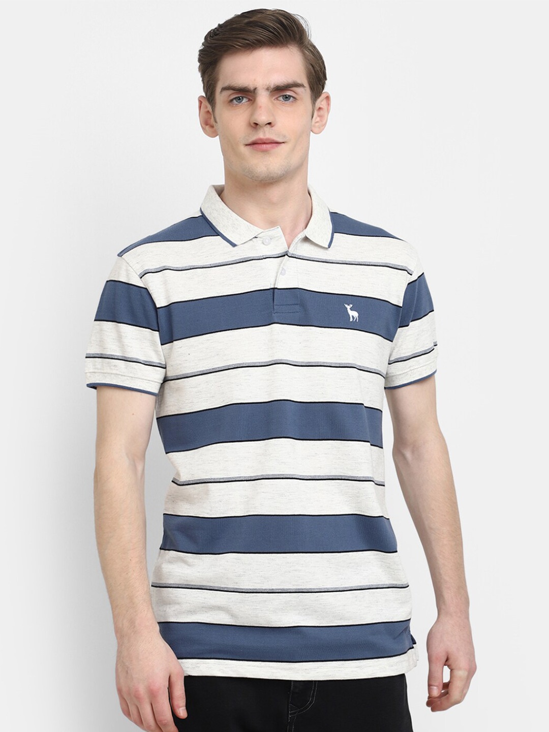

V-Mart Striped Polo Collar Cotton T-shirt, Off white