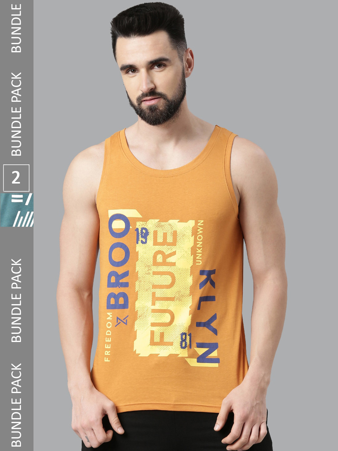 

Force NXT Pack of 2 Printed Super Combed Cotton Tank T-shirt, Sea green
