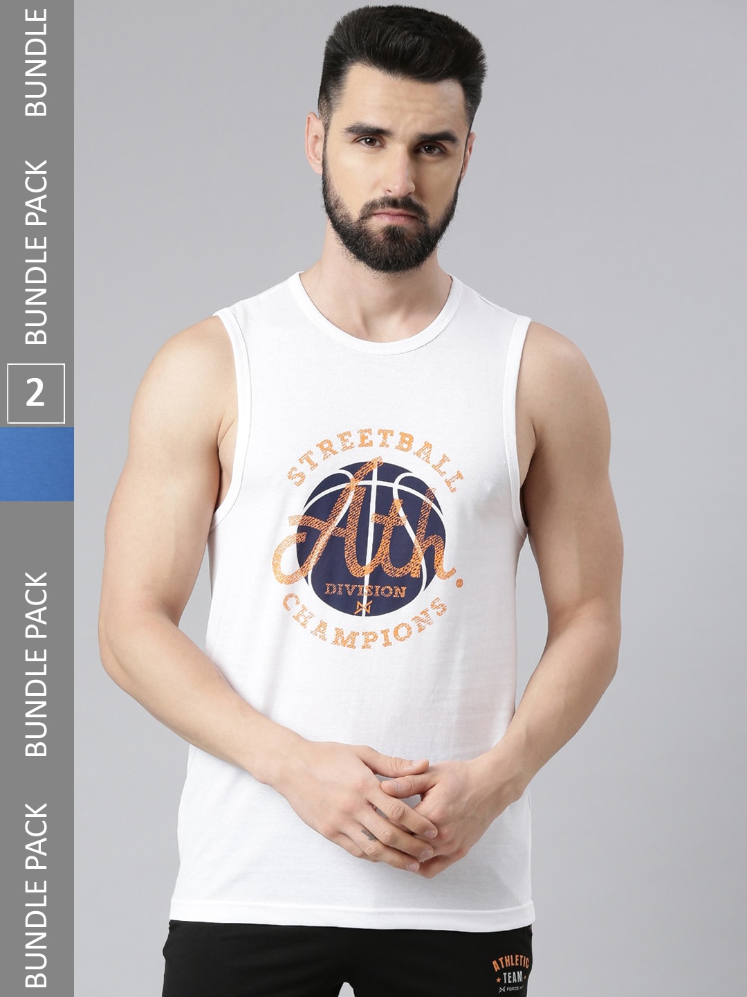 

Force NXT Pack of 2 Printed Super Combed Cotton Vests, Blue