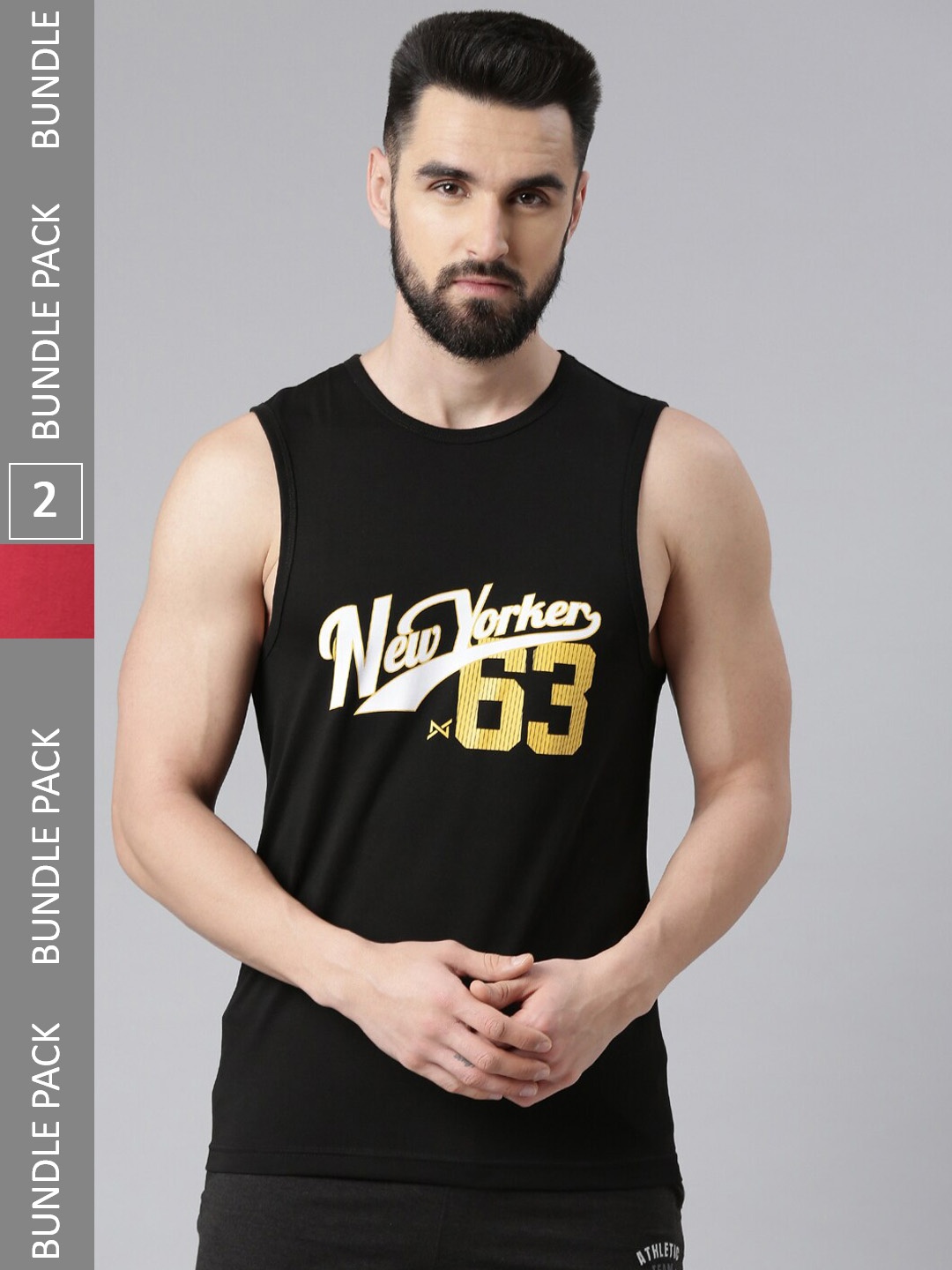 

Force NXT Pack of 2 Printed Super Combed Cotton Vests, Black