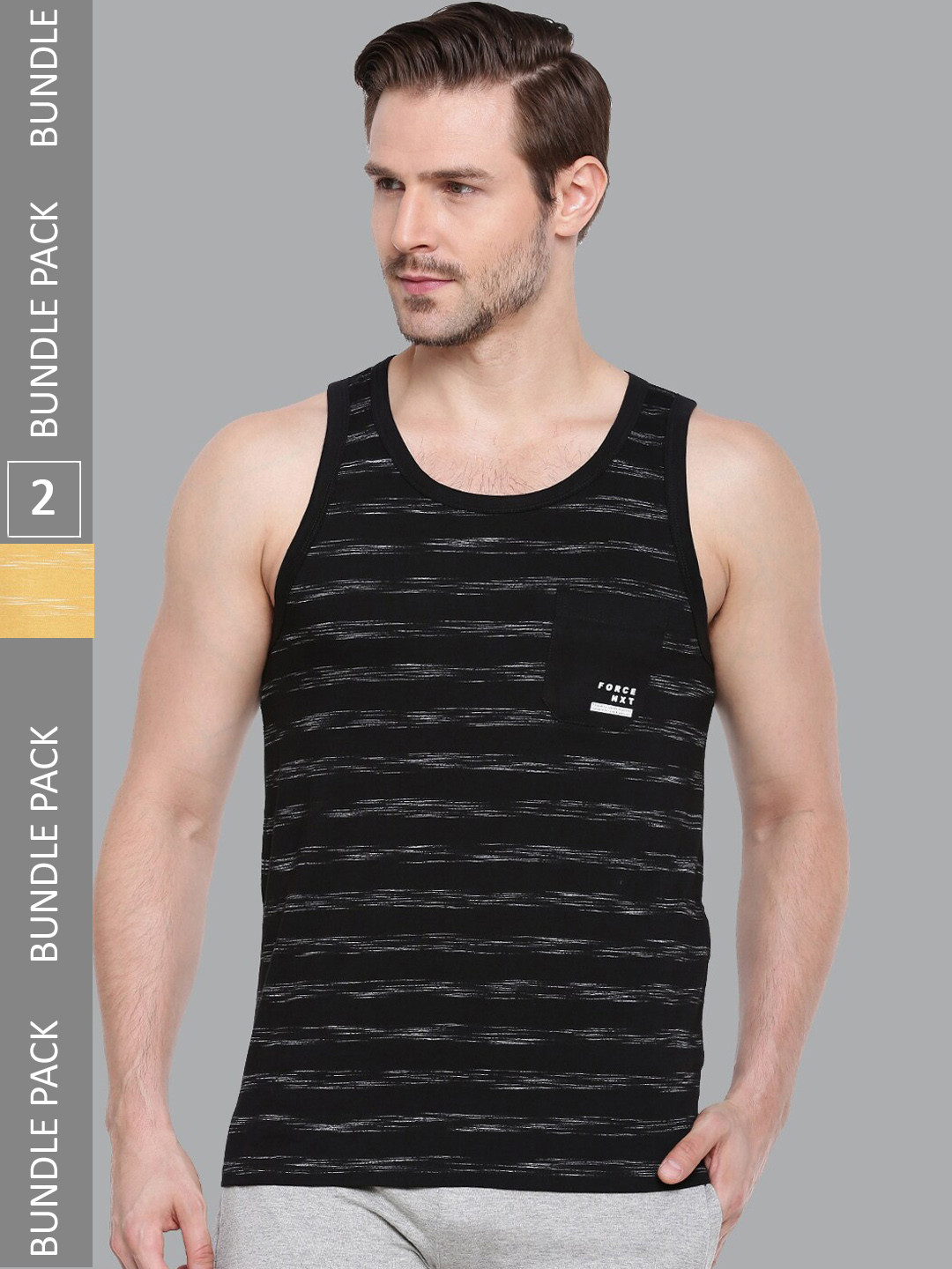 

Force NXT Pack of 2 Striped Cotton Tank T-shirt, Black