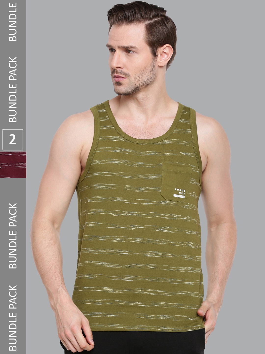 

Force NXT Pack of 2 Striped Injected Cotton Tank Vests, Green