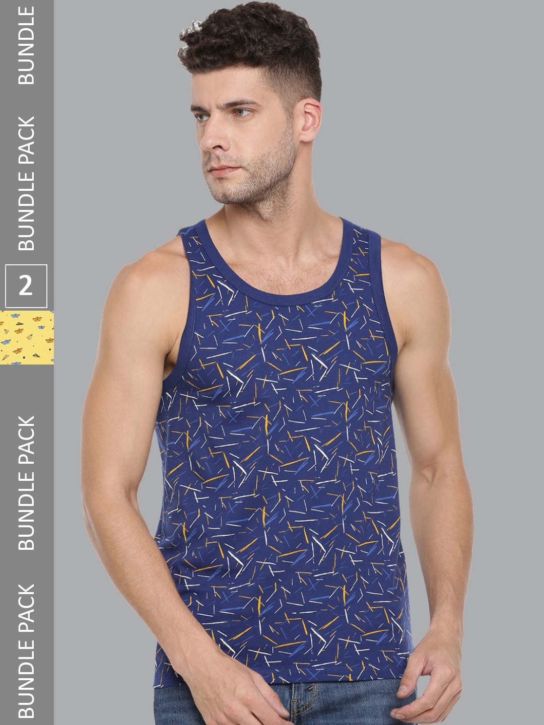 

Force NXT Pack of 2 Printed Super Combed Cotton Tank Vests, Blue