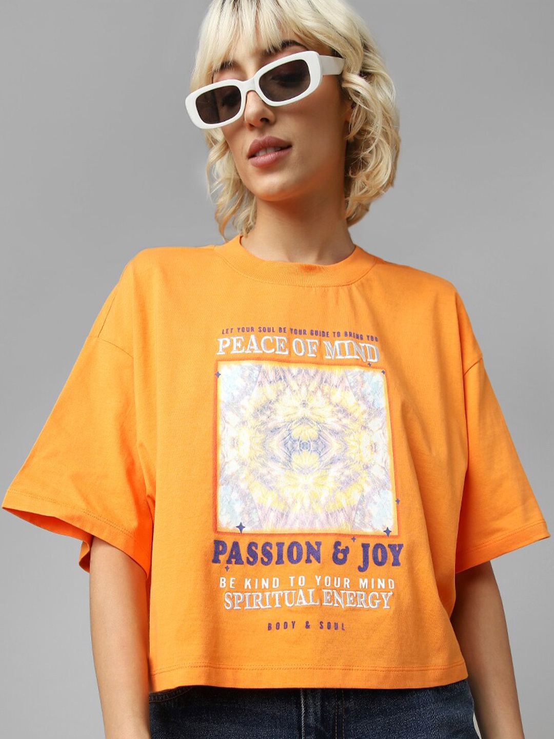 

ONLY Onllina Boxy S/S Graphic Printed Cotton T-shirt, Orange