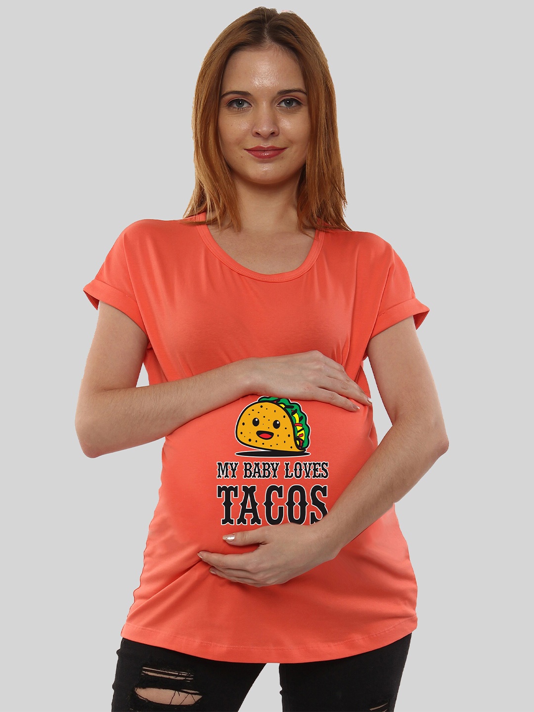 

SillyBoom Typography Printed Dolman Sleeves Cotton Maternity T-Shirt, Orange