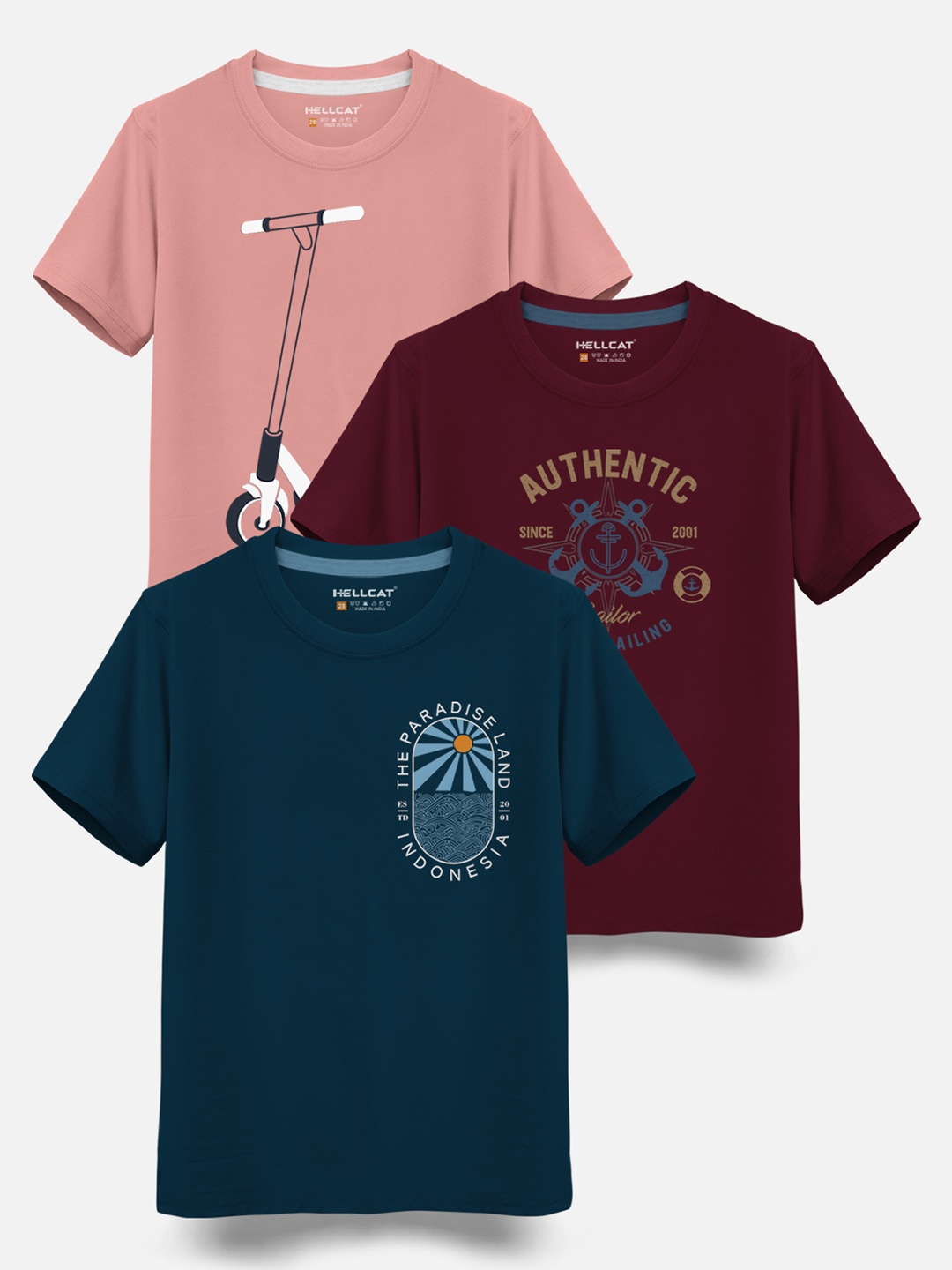 

HELLCAT Boys Pack Of 3 Printed Cotton T-shirt, Maroon