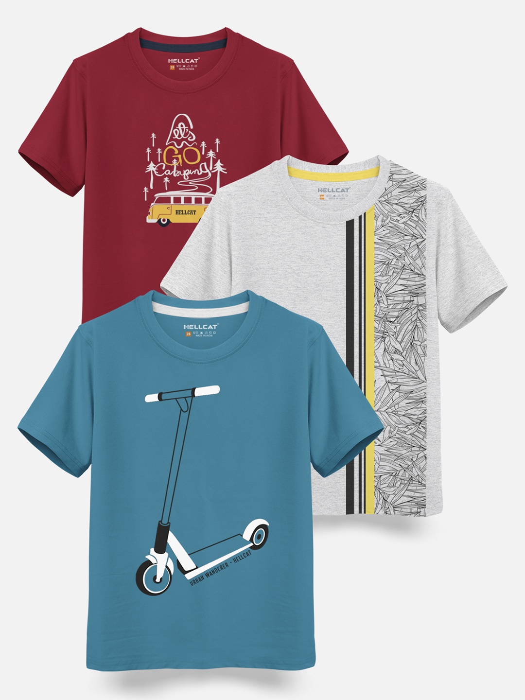 

HELLCAT Boys Pack Of 3 Printed Cotton T-shirt, Maroon