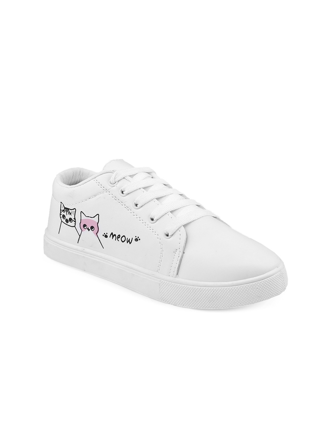 

KRAASA Women Printed Round Toe Lace-Up Sneakers, White