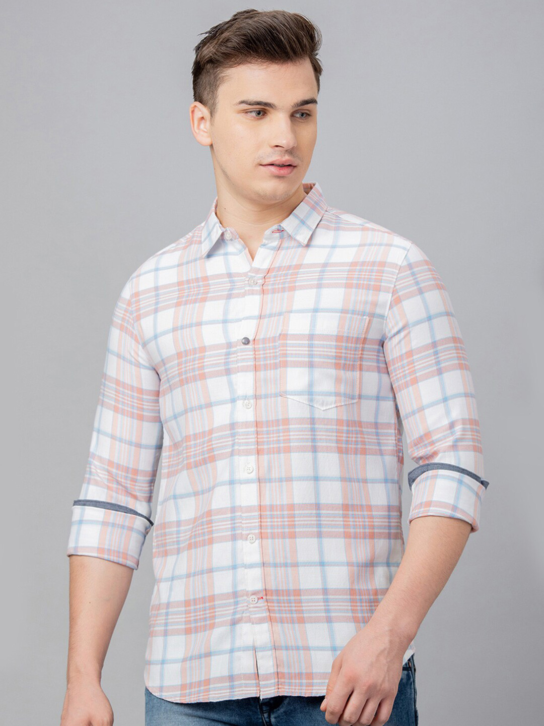 

Globus Comfort Tartan Checks Pure Cotton Casual Shirt, White