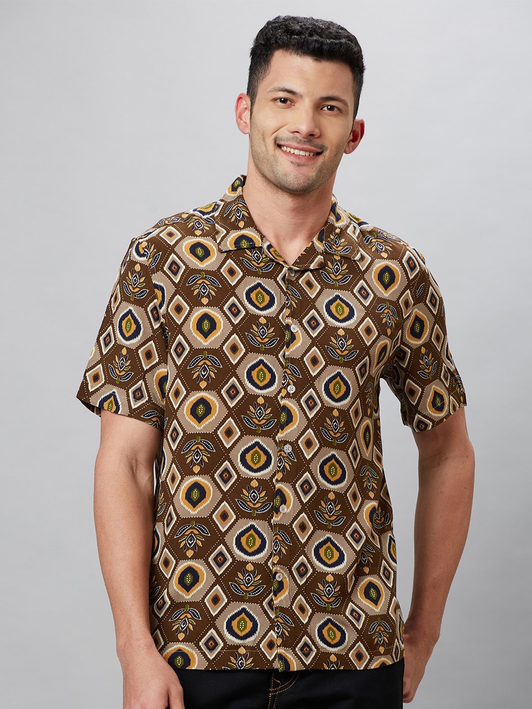 

Globus Printed Comfort Fit Viscose Resort Shirt, Brown