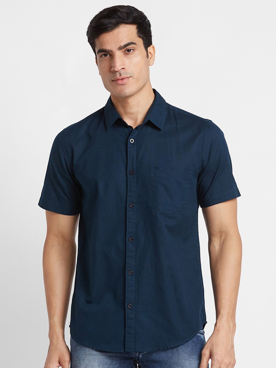 

Globus Opaque Regular Fit Spread Collar Linen Shirt, Blue