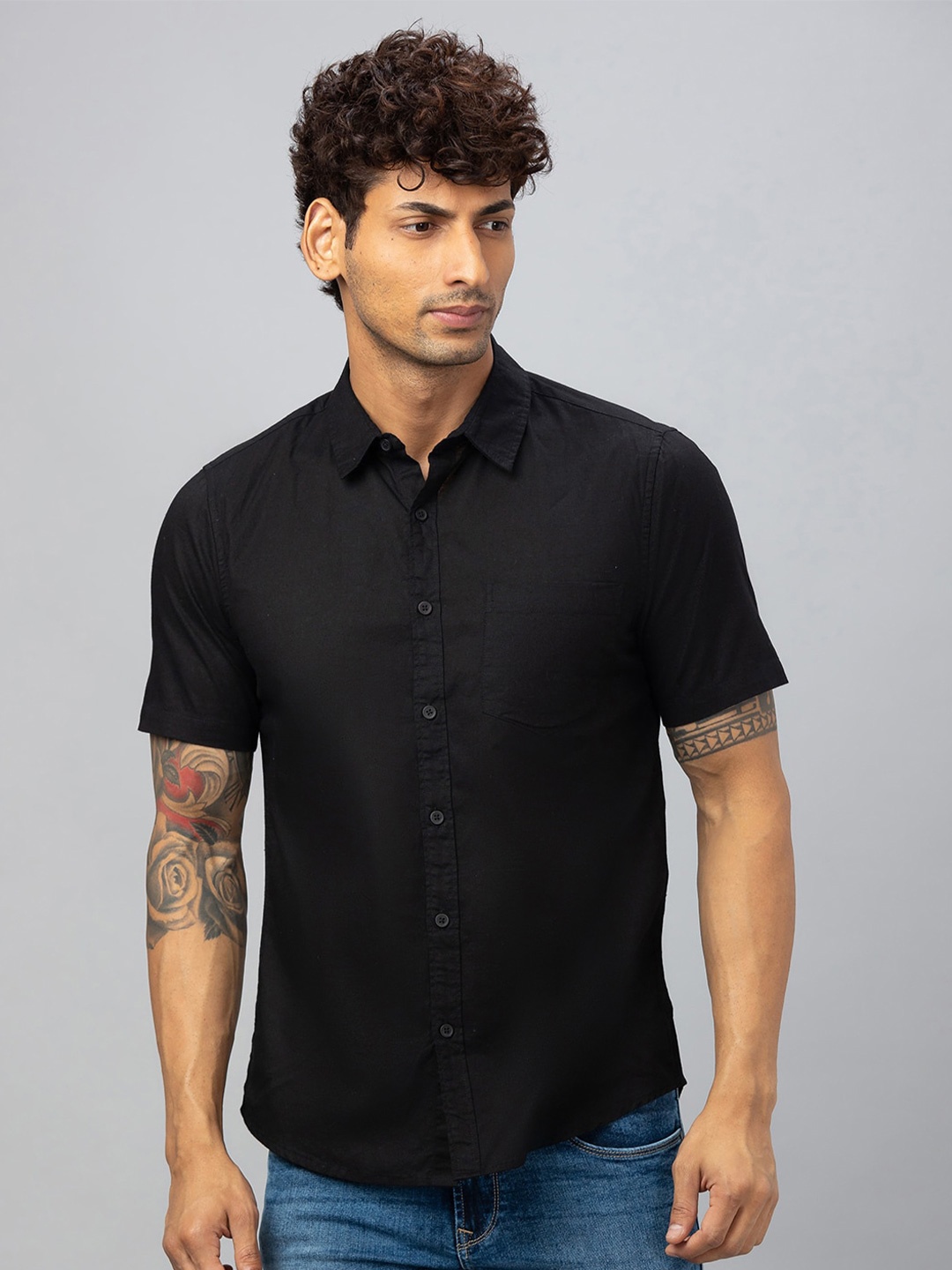 

Globus Cotton Curved Hem Shirt, Black