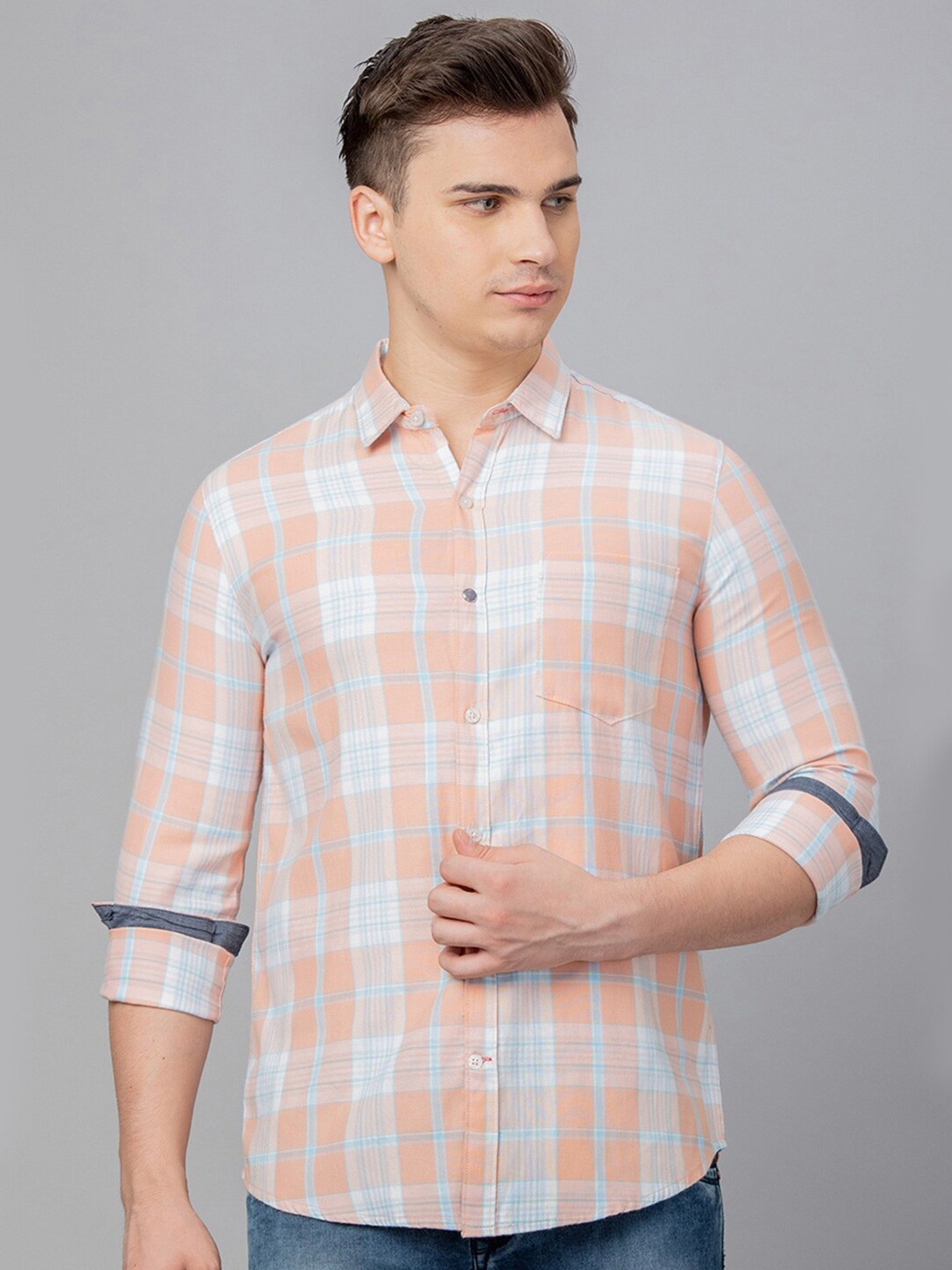 

Globus Men Buffalo Checked Pure Cotton Comfort Casual Shirt, Pink