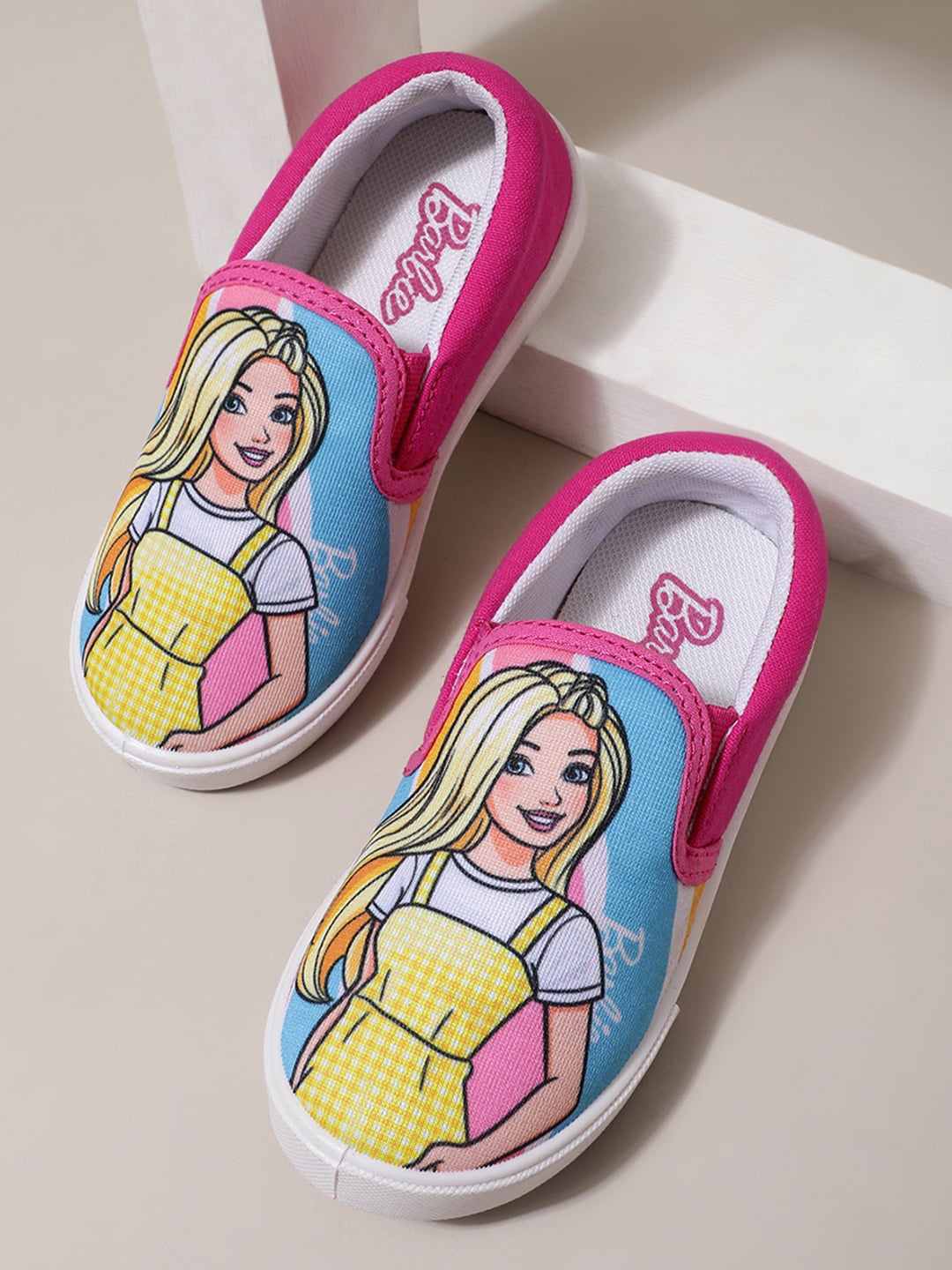 

Kids Ville Girls Barbie Printed Lightweight Comfort Insole Canvas Slip On Sneakers, Pink