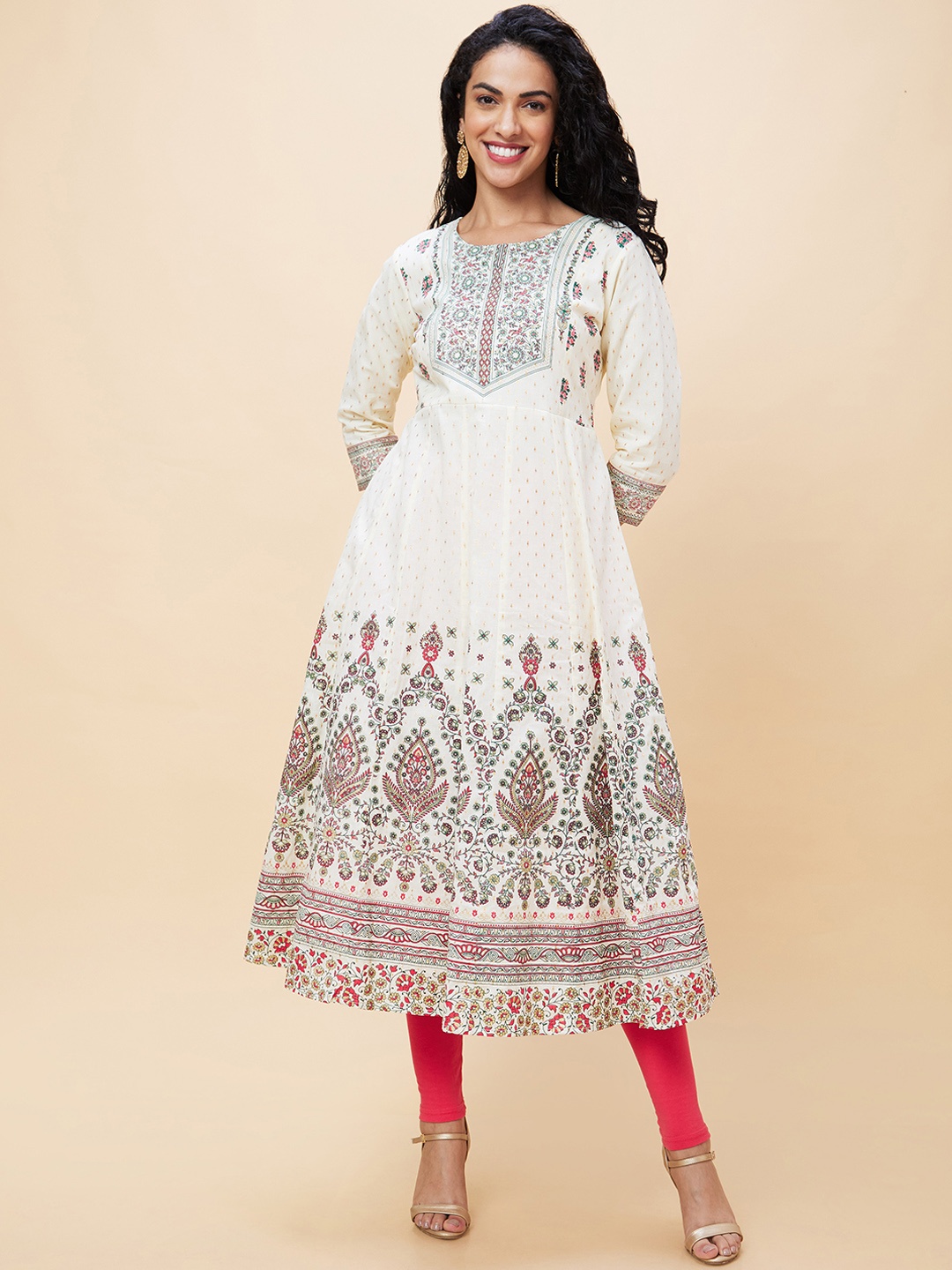

Globus Floral Printed Anarkali Pure Cotton Kurta, Off white