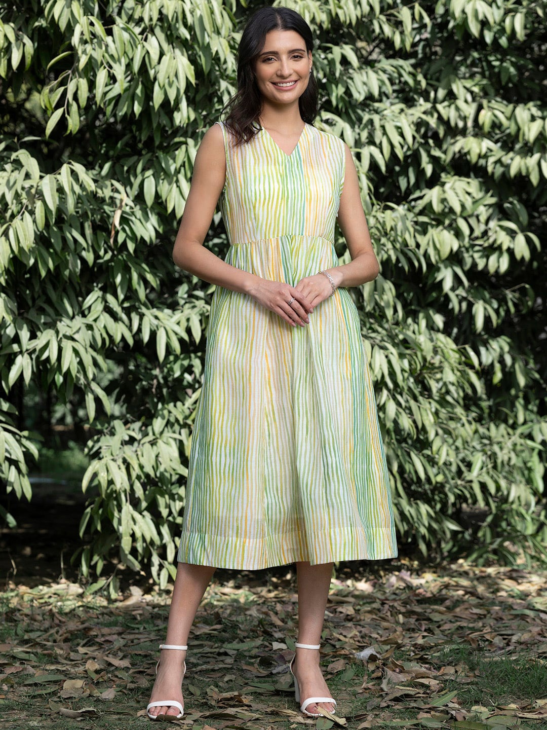 

Pink Fort Printed A-line Midi Dress, White
