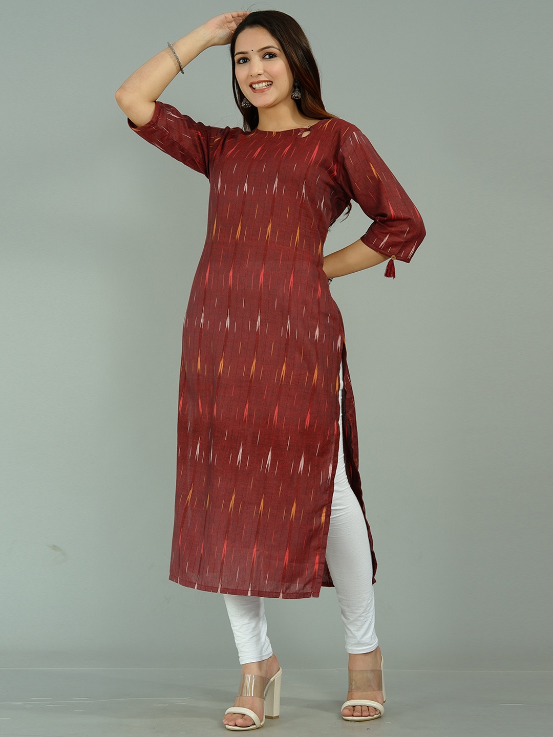 

Tetalee Abstract Woven Design Boat Neck Cotton Kurta, Maroon