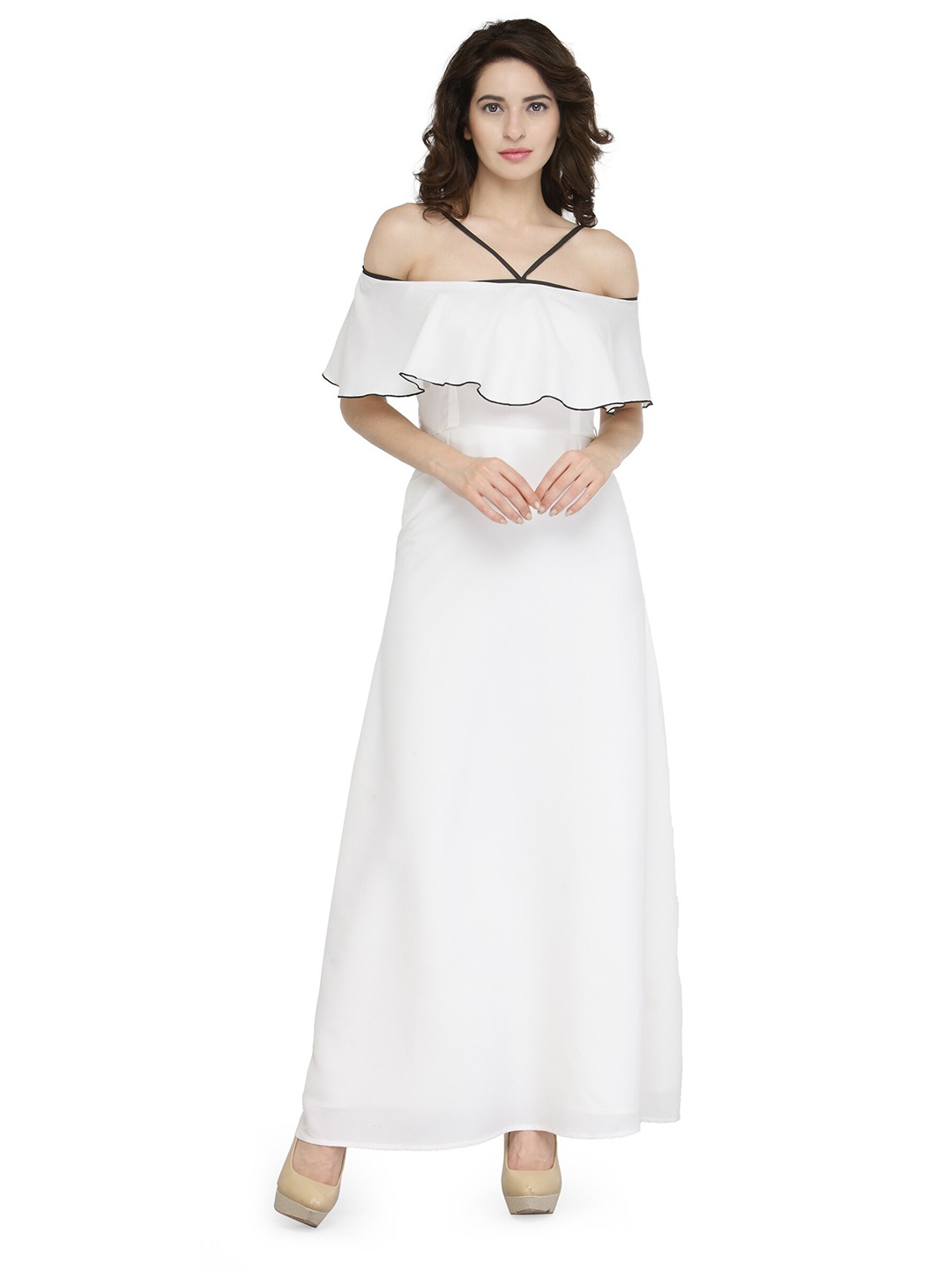 

Zastraa Off Shoulder Crepe Maxi Dress, White