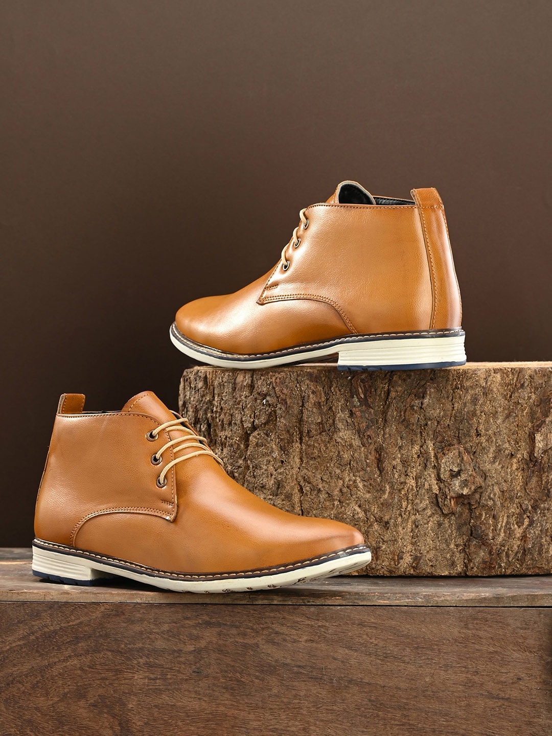 Roadster Men Mid Top Block Heel Casual Boots, Tan