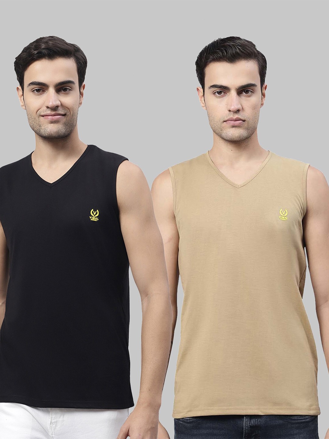

MACK JONNEY Pack Of 2 V-Neck Cotton T-shirt, Black