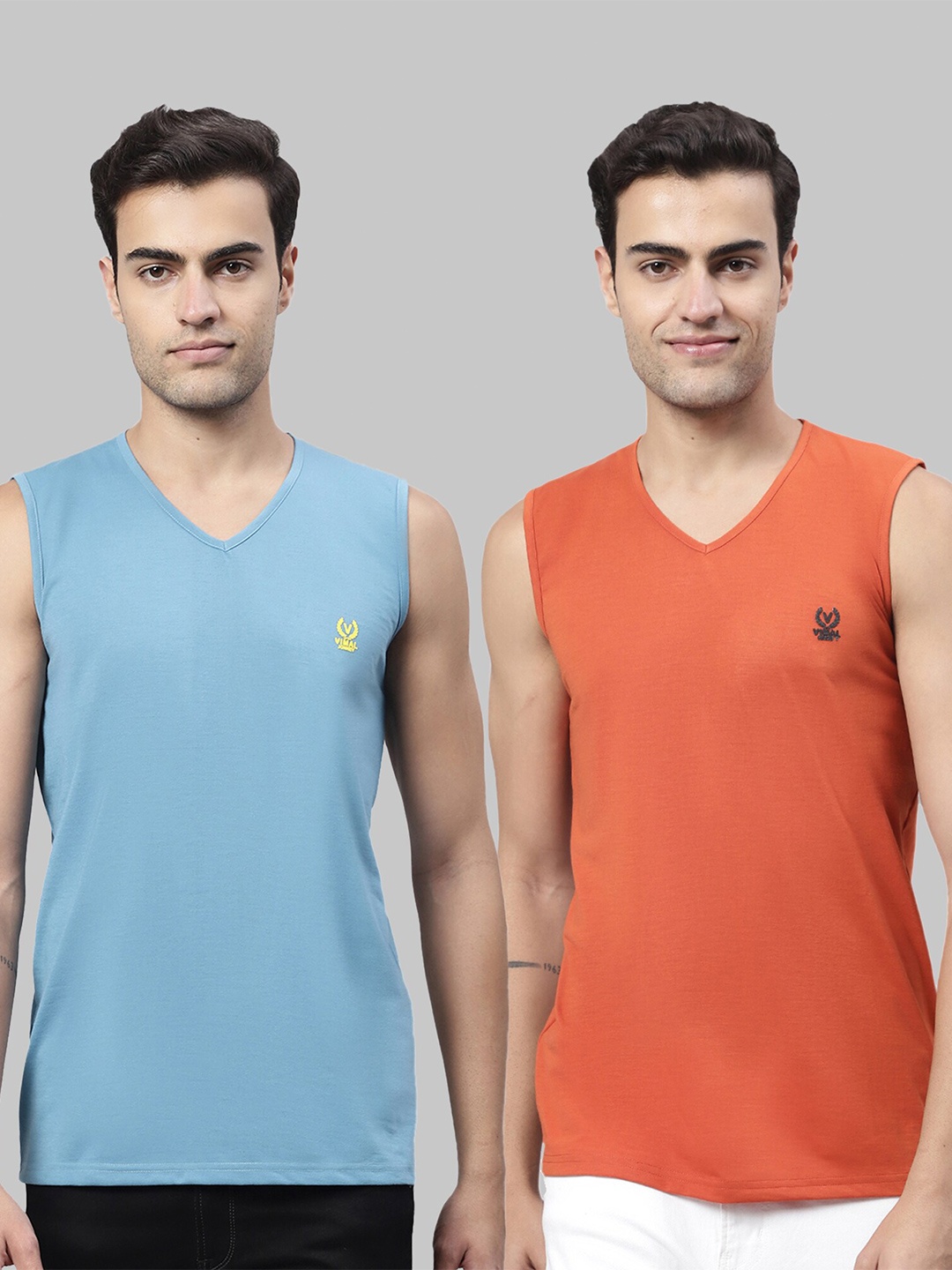 

MACK JONNEY Pack Of 2 V-Neck Cotton T-shirt, Blue