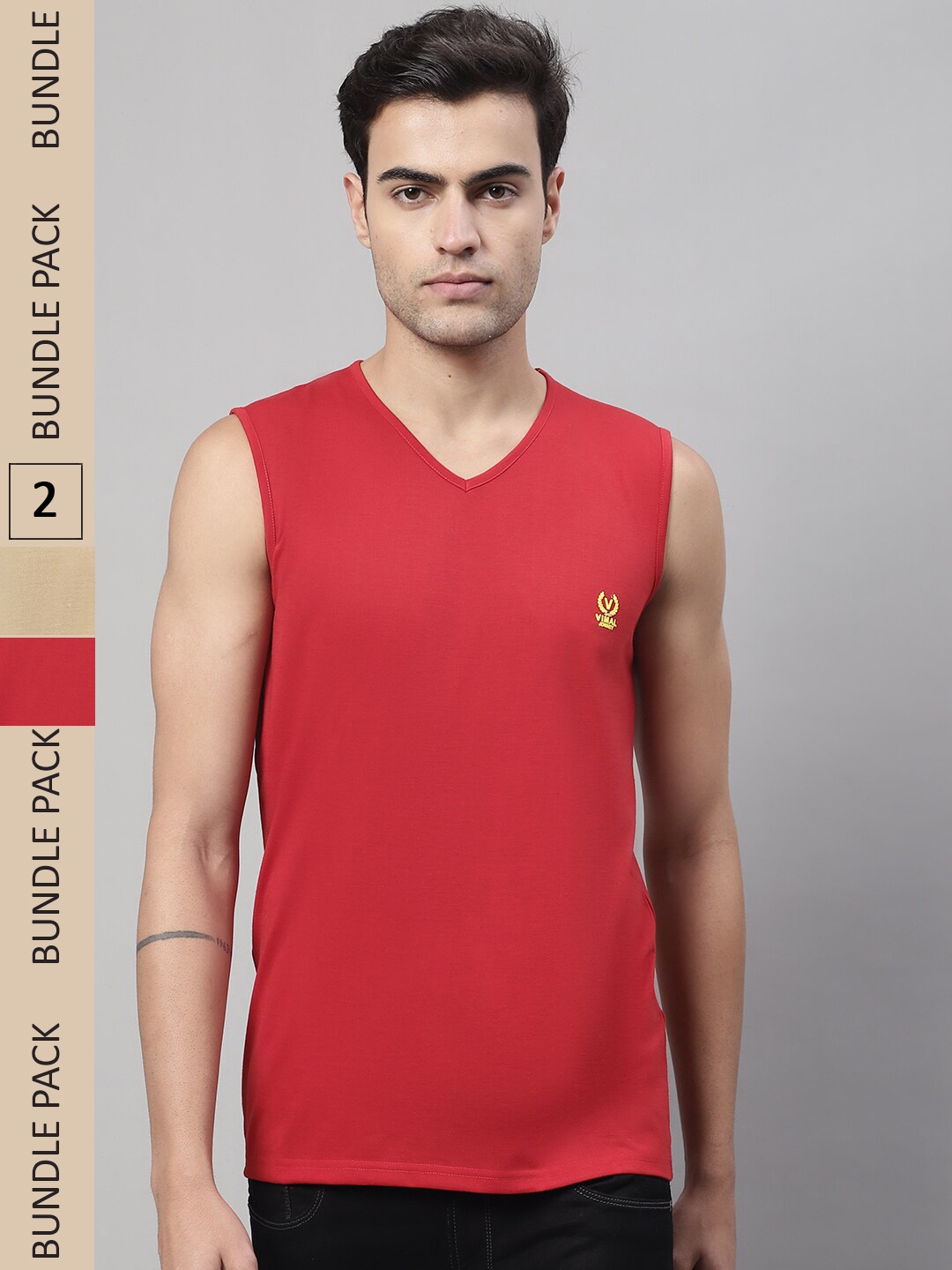 

MACK JONNEY Pack Of 2 V-Neck Cotton T-shirt, Red