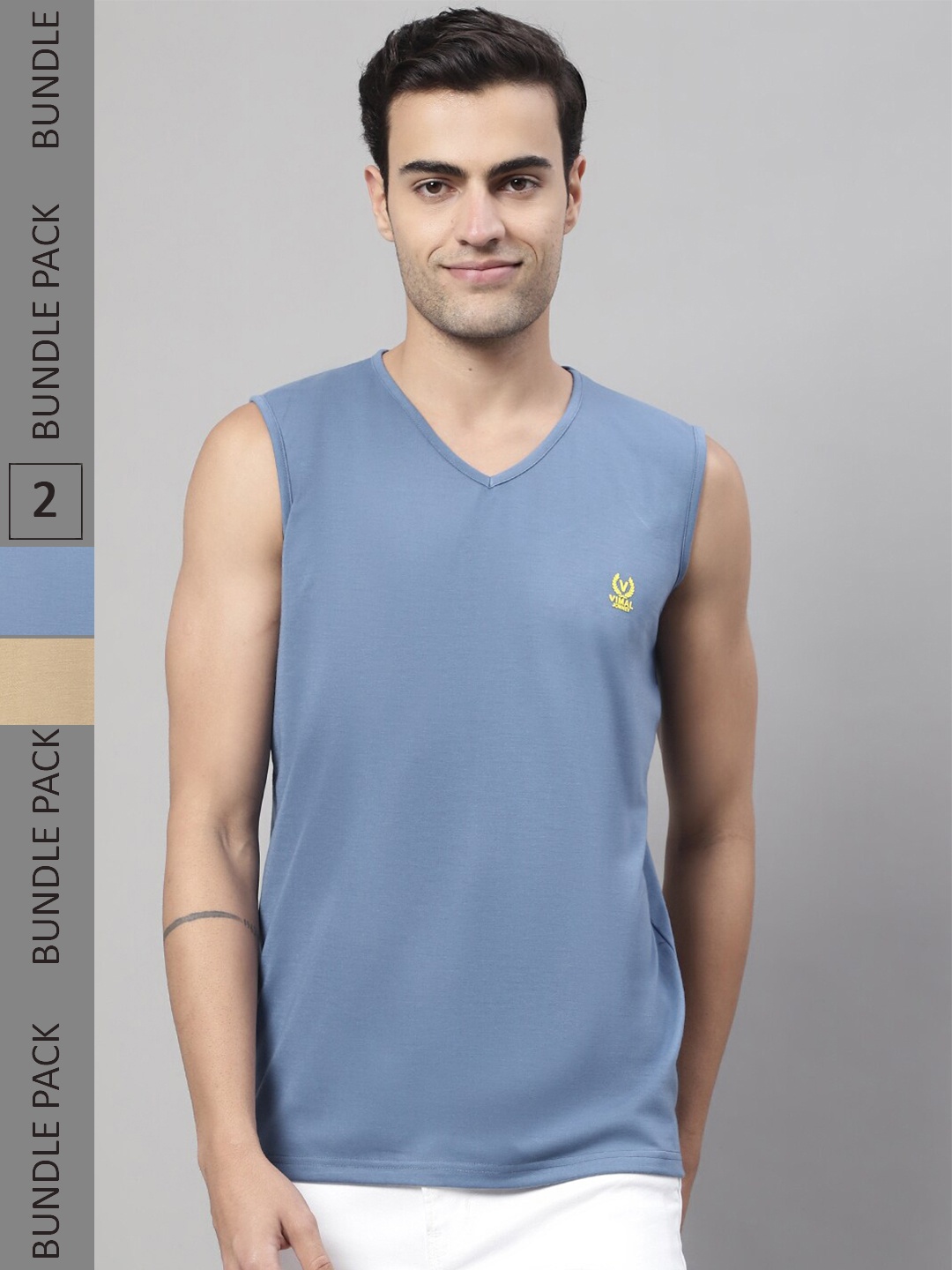 

MACK JONNEY Pack Of 2 V-Neck Cotton T-shirt, Blue