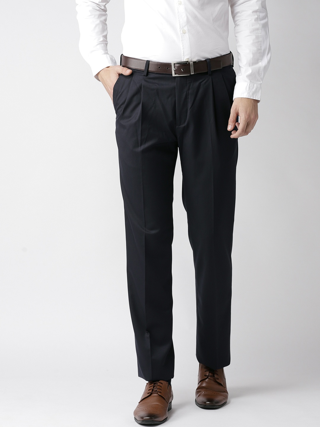 

Arrow Men Navy Blue Smart Straight Fit Solid Formal Trousers