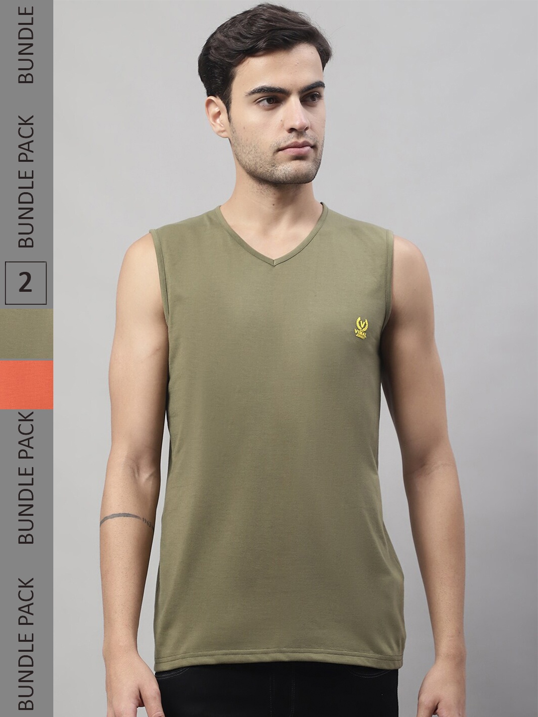 

MACK JONNEY Pack Of 2 V-Neck Cotton T-shirt, Olive