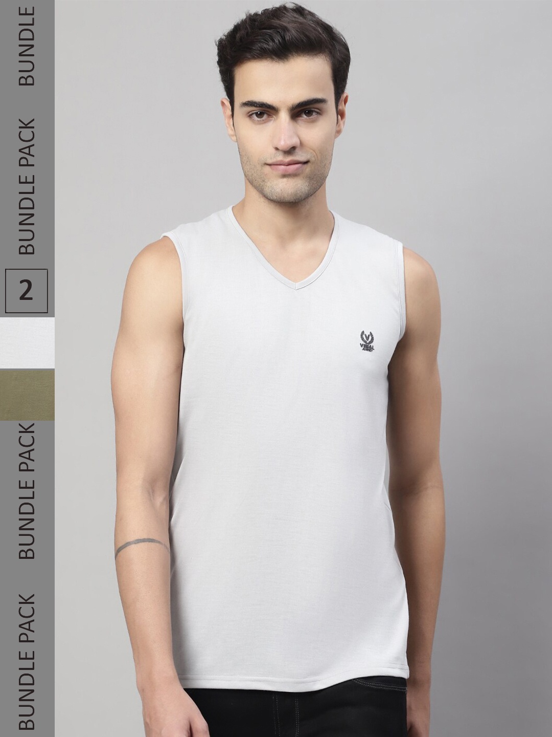 

MACK JONNEY Pack Of 2 V-Neck Sleeveless Cotton Gym T-shirts, Grey