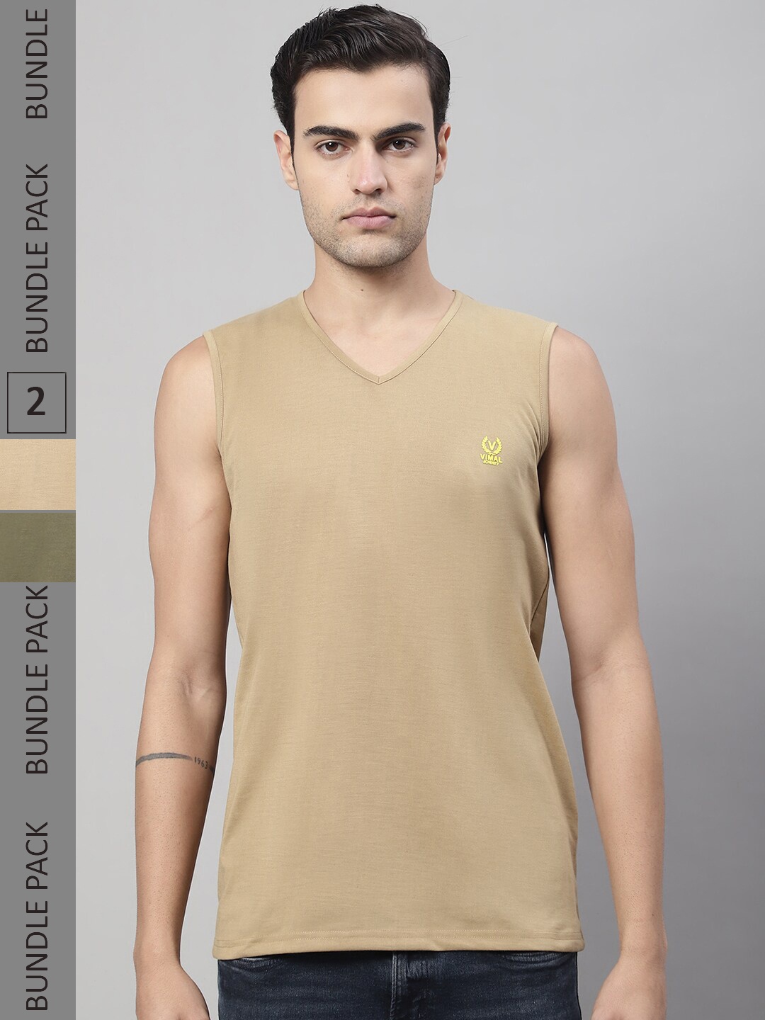 

MACK JONNEY Pack of 2 V-Neck Cotton T-shirt, Brown
